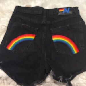 Aviator nation rainbow high rise denim jean shorts 28